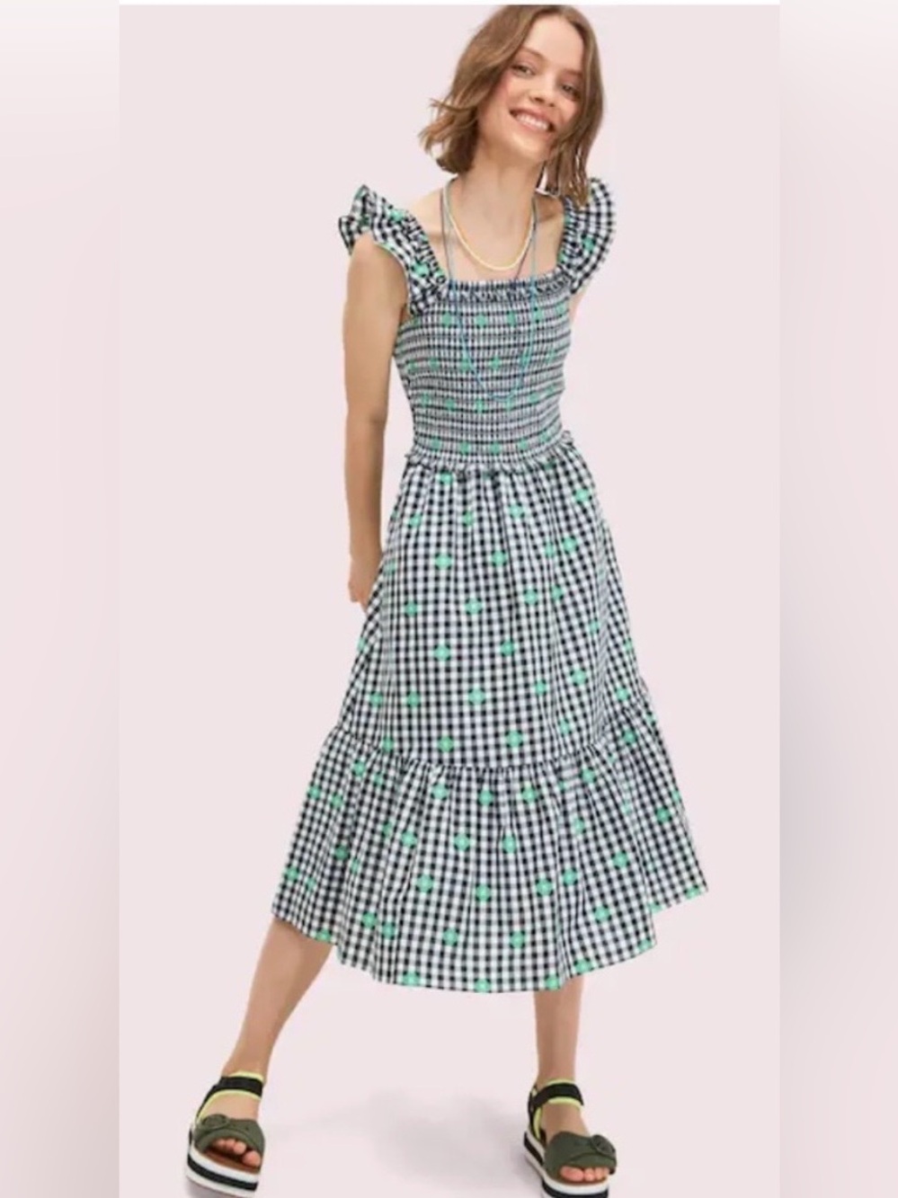 Kate Spade Gingham Voile Smocked Dress